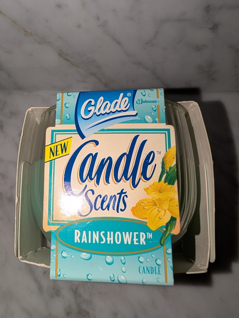 🆕 Glade Rainshower Candle Scents Aqua Glass Jar 4 Oz - Discontinued - Brand New